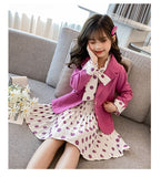 Girls Casual Blazer Solid Color Dot Dress Set Suit