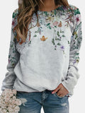 Loose Round Neck Floral Element Colorful 3D Digital Print Sweatshirt