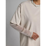 Faux Layered Round Neck Mesh Sleeve Top