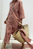 Striped Shirt Dress With Belt Fashion Half-sleeved Lapel Button