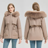 Waist Trimming Short Hooded New Big Fur Collar Coat Women's Clothing