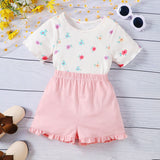 Girls' Floral Printed Shorts Two-piece Set