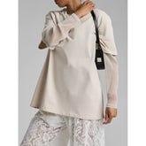 Faux Layered Round Neck Mesh Sleeve Top