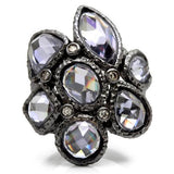 0W120 - Ruthenium Brass Ring with AAA Grade CZ in Light Amethyst