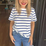 Fashion Striped Round Neck Short Sleeve T-shirt For Women