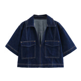Short Shirt Double Breasted Culottes Denim Suit Women