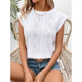 Eyelet Round Neck Cap Sleeve Top