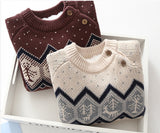 Boys and girls plus velvet thick retro knitted sweater