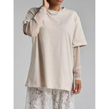 Faux Layered Round Neck Mesh Sleeve Top