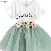 Girls Clothing Sets 2 pcs T-shirt Hole Pants Set