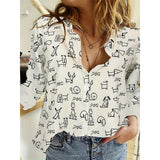3d Printed Polka Dot Butterfly Long Sleeve Turn-down Collar Casual Shirt -Women's clothing