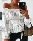 Strap collar printed bouquet waist tie top