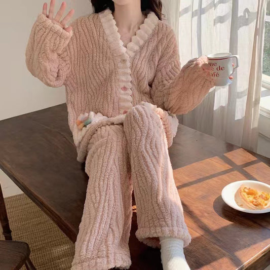 Women's Fashionable Temperament Plush Pajamas Homewear Suit