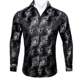 Floral Long Sleeve Silk Shirts Men