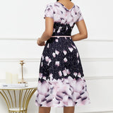 Ladies' Elegant Starry Petal Pink Round Neck Dress