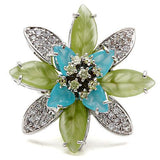 1W094 - Rhodium Brass Ring with Synthetic Synthetic Glass in Multi
