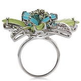 1W094 - Rhodium Brass Ring with Synthetic Synthetic Glass in Multi