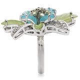 1W094 - Rhodium Brass Ring with Synthetic Synthetic Glass in Multi
