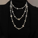 Retro Multi-layer Pearls Necklace Fashion Long Sweater Chain Versatile Accessories For Women
