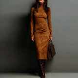 Turtleneck Long-sleeved Dress Fashion Sexy Slim-fitting Bodycon Long Dresses Women's Clothing