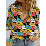 3d Printed Polka Dot Butterfly Long Sleeve Turn-down Collar Casual Shirt -Women's clothing