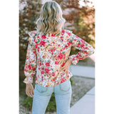 Floral Round Neck Smocked Blouse
