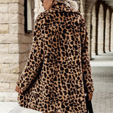 Coat Leopard Print Long Sleeve Furry Coat Top