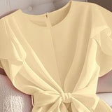 Women's Elegant Short-sleeved Thin Shirt Lace-up Pullover