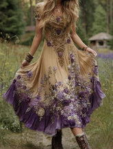 Gradient Lavender Floral Print Linen Maxi Dress