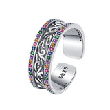 S925 Sterling Silver Retro Tang Grass Rattan Flower Ring