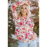 Floral Round Neck Smocked Blouse
