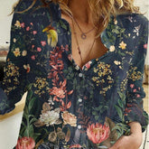 3d Printed Polka Dot Butterfly Long Sleeve Turn-down Collar Casual Shirt -Women's clothing