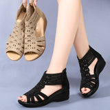 Women's Shoes-Peep Toe Platform Mid Heel High Top Sandal Boots