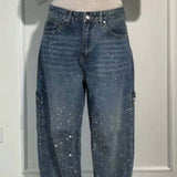 Ins Shiny Straight Jeans With Pockets Fashion Loose Wide-leg Pants