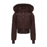 Women's Waist-tight Big Fur Collar Hooded Short Cotton Jacket
