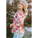 Floral Round Neck Smocked Blouse