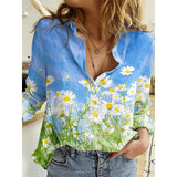 3d Printed Polka Dot Butterfly Long Sleeve Turn-down Collar Casual Shirt -Women's clothing