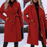 Trench Coat With Belt Winter Fashion Solid Color Long Jacket Outwear Women Clothing
