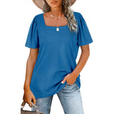 Gathered Striped Square Neck Short Sleeve T-Shirt Women