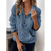 Contrast Color Half-open Collar Plush Women's Sweater