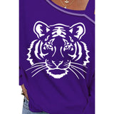 Tiger Graphic Long Sleeve Asymmetrical Neck Top