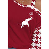 Houndstooth Long Sleeve Asymmetrical Neck Top