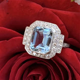 Luxury Square Sea Blue Zircon Ring