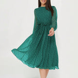 Vacation Style Polka Dot Long Sleeve Maxi Dress