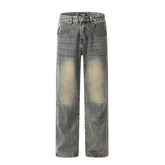 Washed Yellow Worn Jeans Men