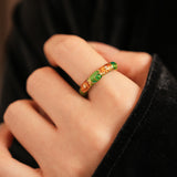 Vintage Floral Ring Green Enamel Statement Ring Retro Diamond Pearl Flower Ring For Women Fashion Jewelry