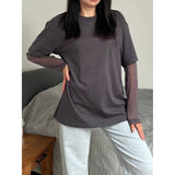 Faux Layered Round Neck Mesh Sleeve Top