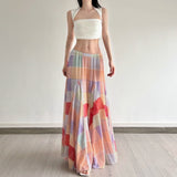 Colorful Flower Niche Artistic Colorblock Plaid Skirt