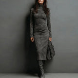 Turtleneck Long-sleeved Dress Fashion Sexy Slim-fitting Bodycon Long Dresses Women's Clothing