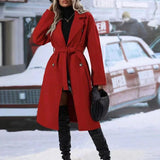 Trench Coat With Belt Winter Fashion Solid Color Long Jacket Outwear Women Clothing